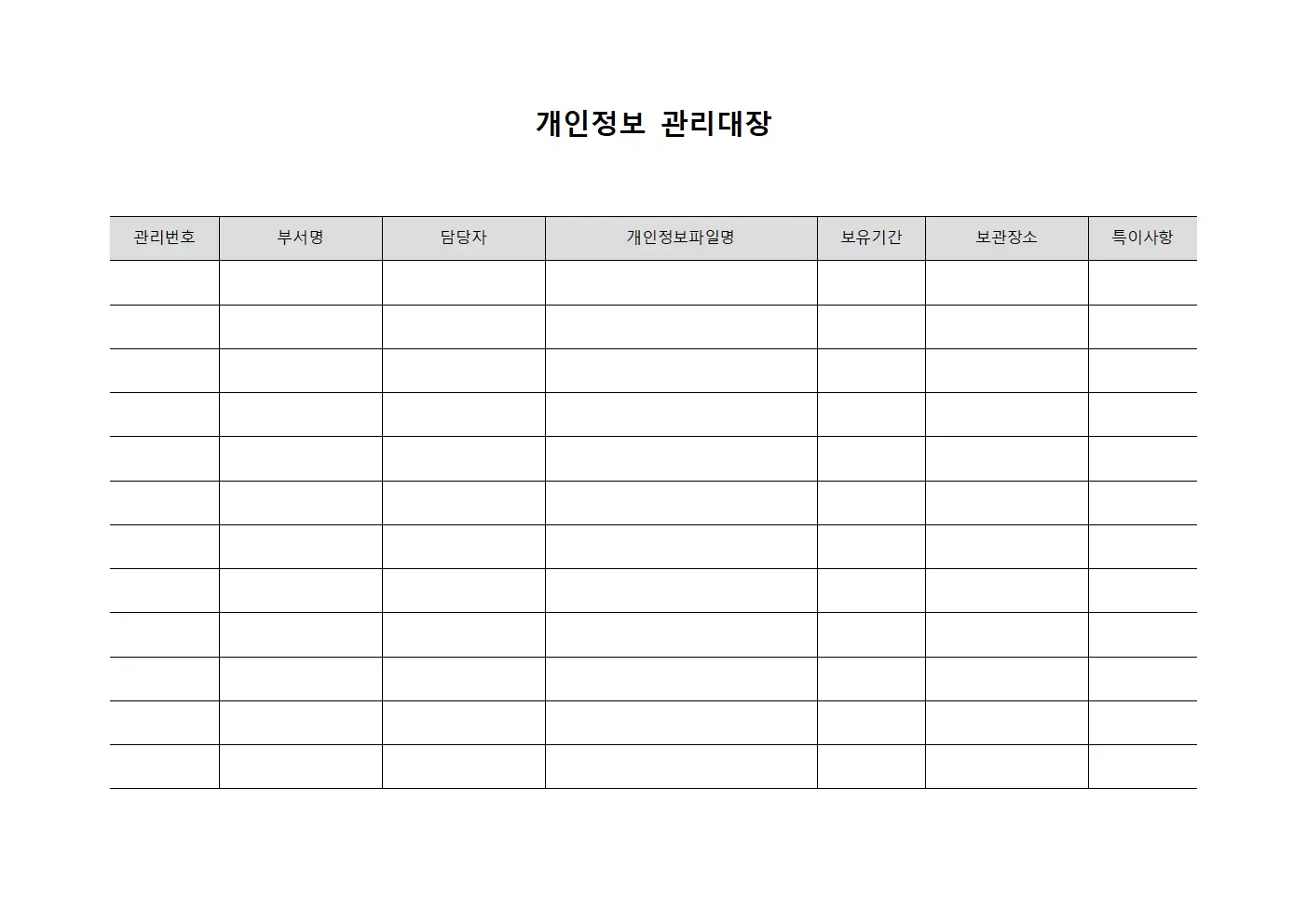 개인정보관리대장 - 인수인계현황