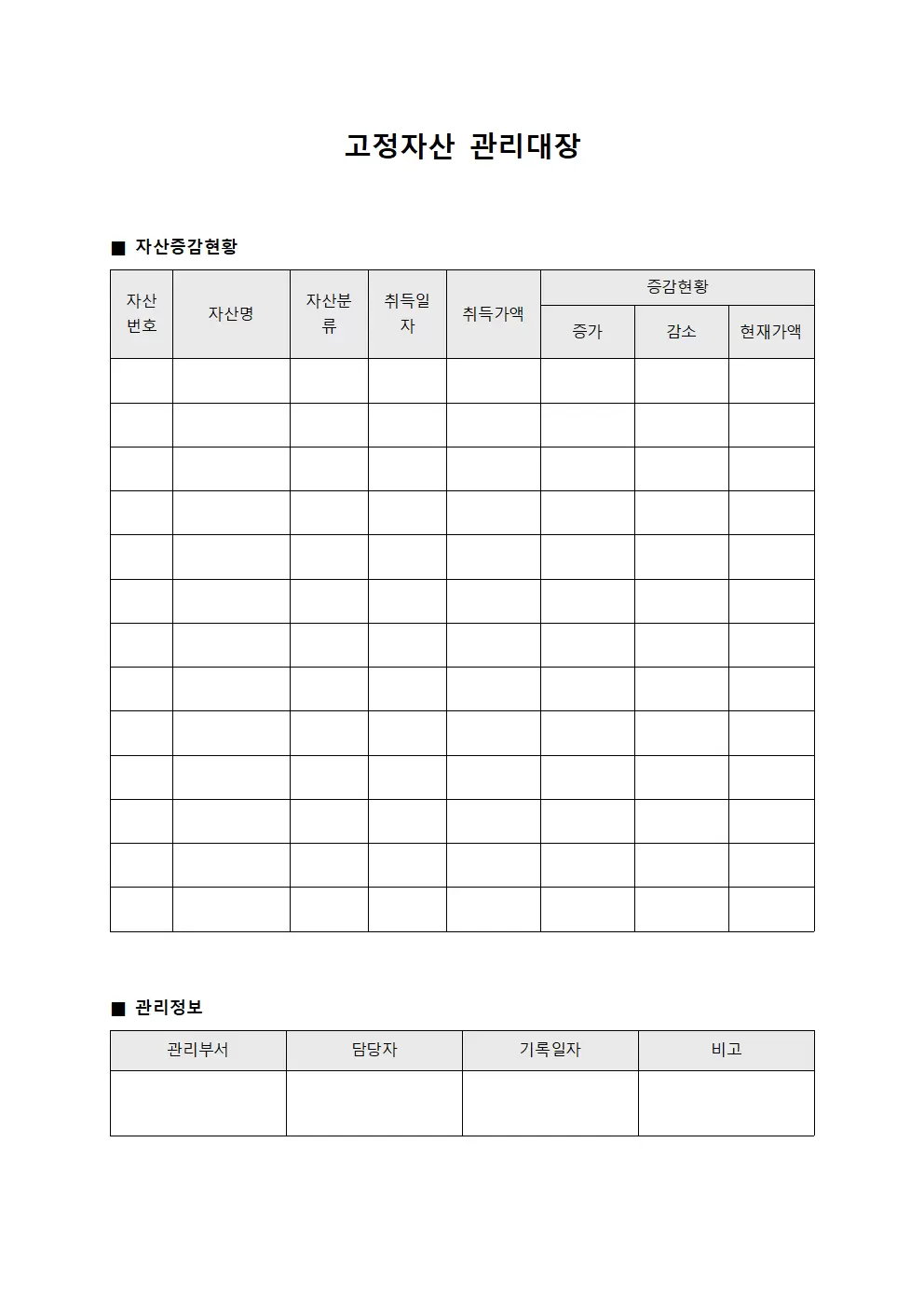 고정자산관리대장 (자산증감현황)