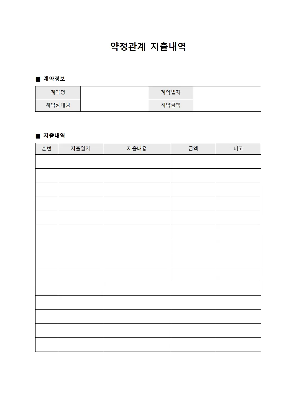 약정관계 지출내역 양식문서
