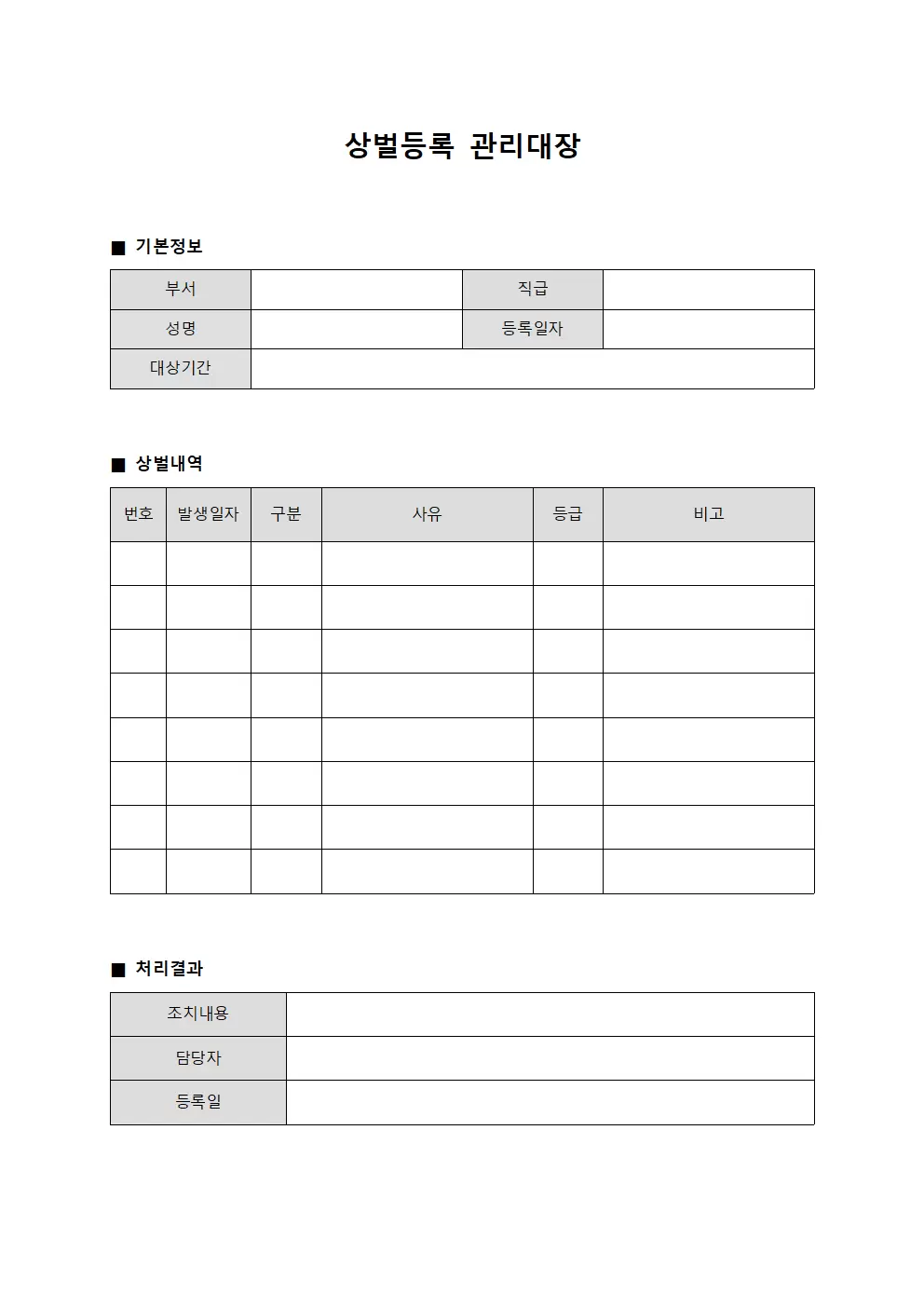 상벌등록 관리대장