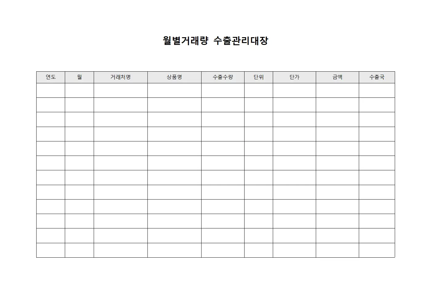월별거래량 수출관리대장