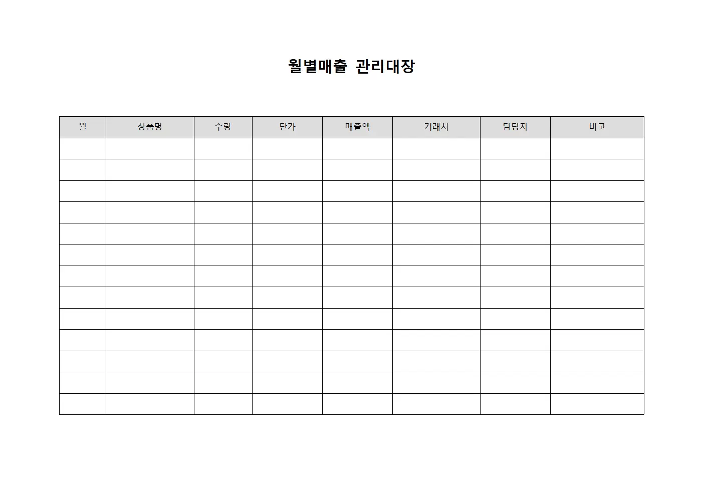 일일거래현황 월별매출관리대장 양식.서식