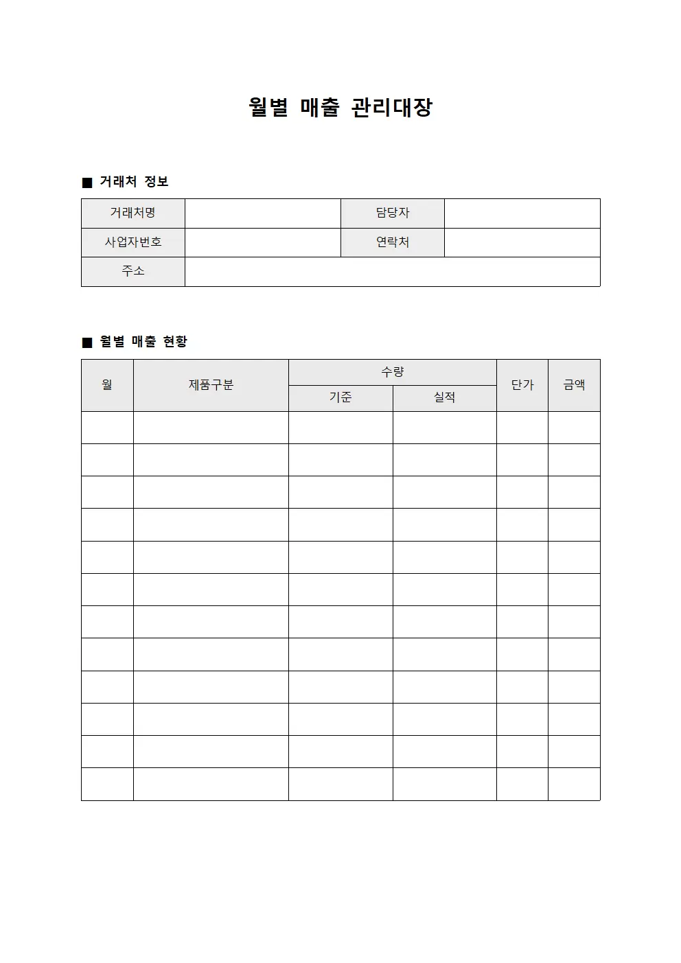 월별매출관리대장 (거래처별실적)