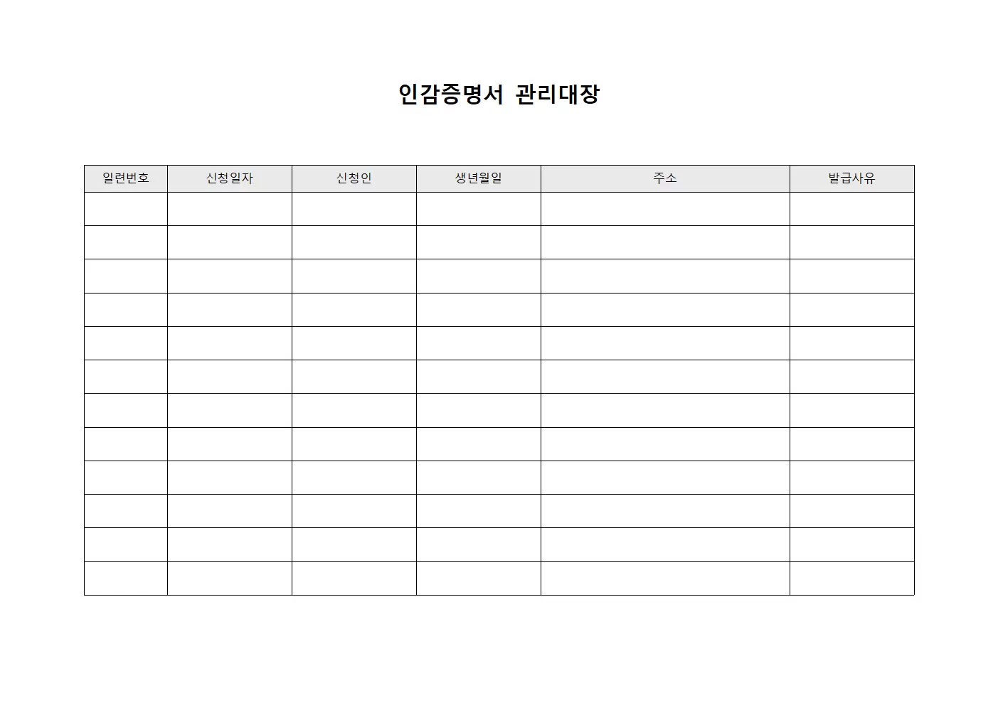 인감증명서관리대장 - 문서발급현황