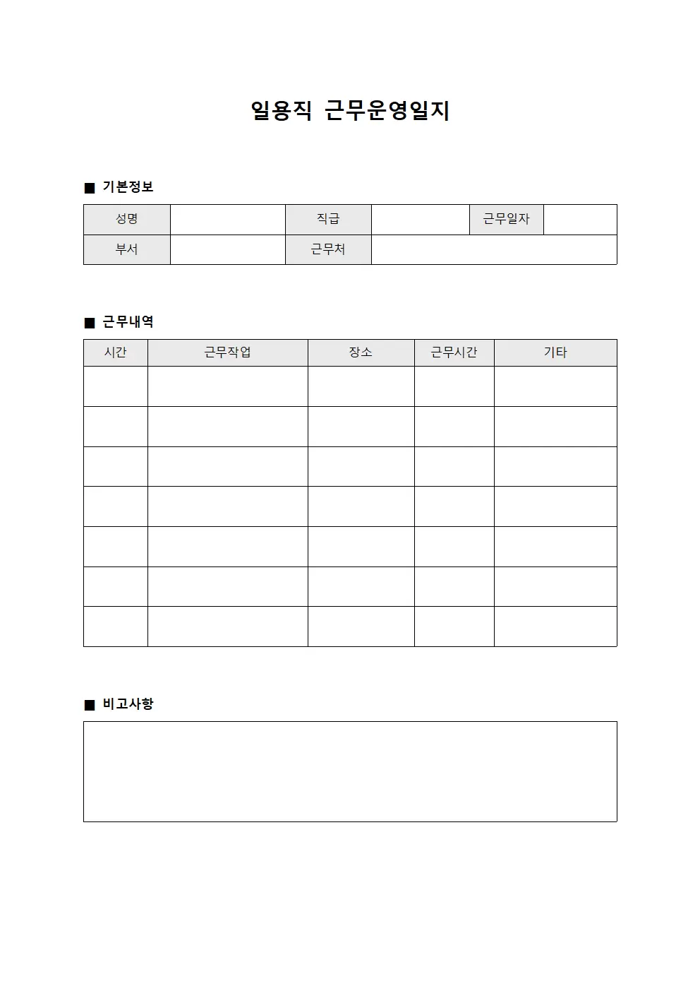 일용직 근무운영일지