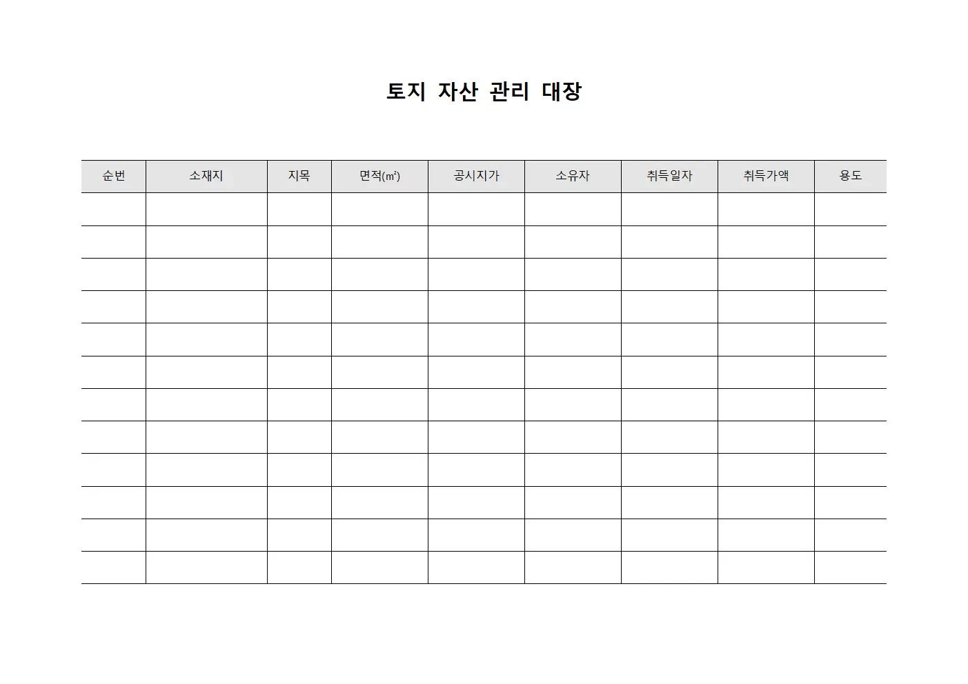 토지 자산 관리 대장