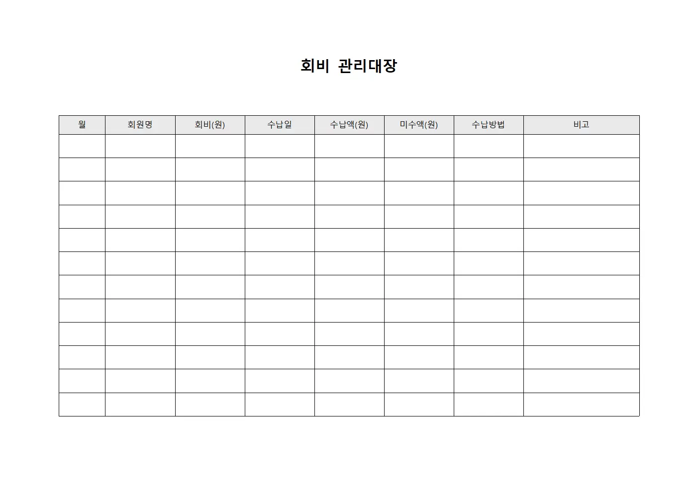 월별 회비관리대장 및 수납현황