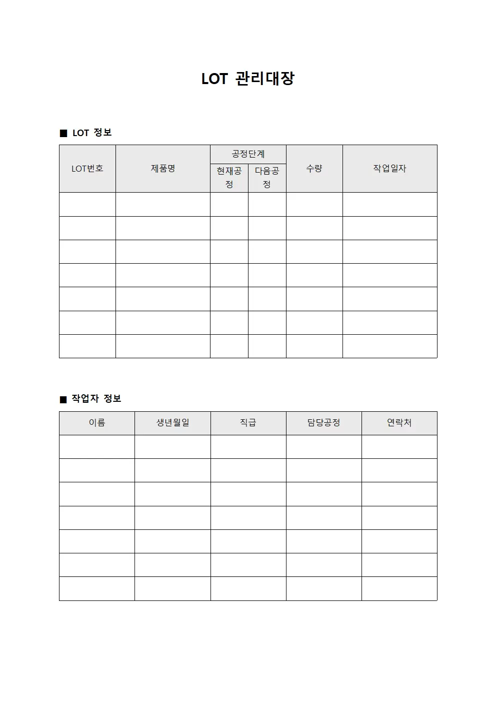 LOT관리대장 (공정진행상황)