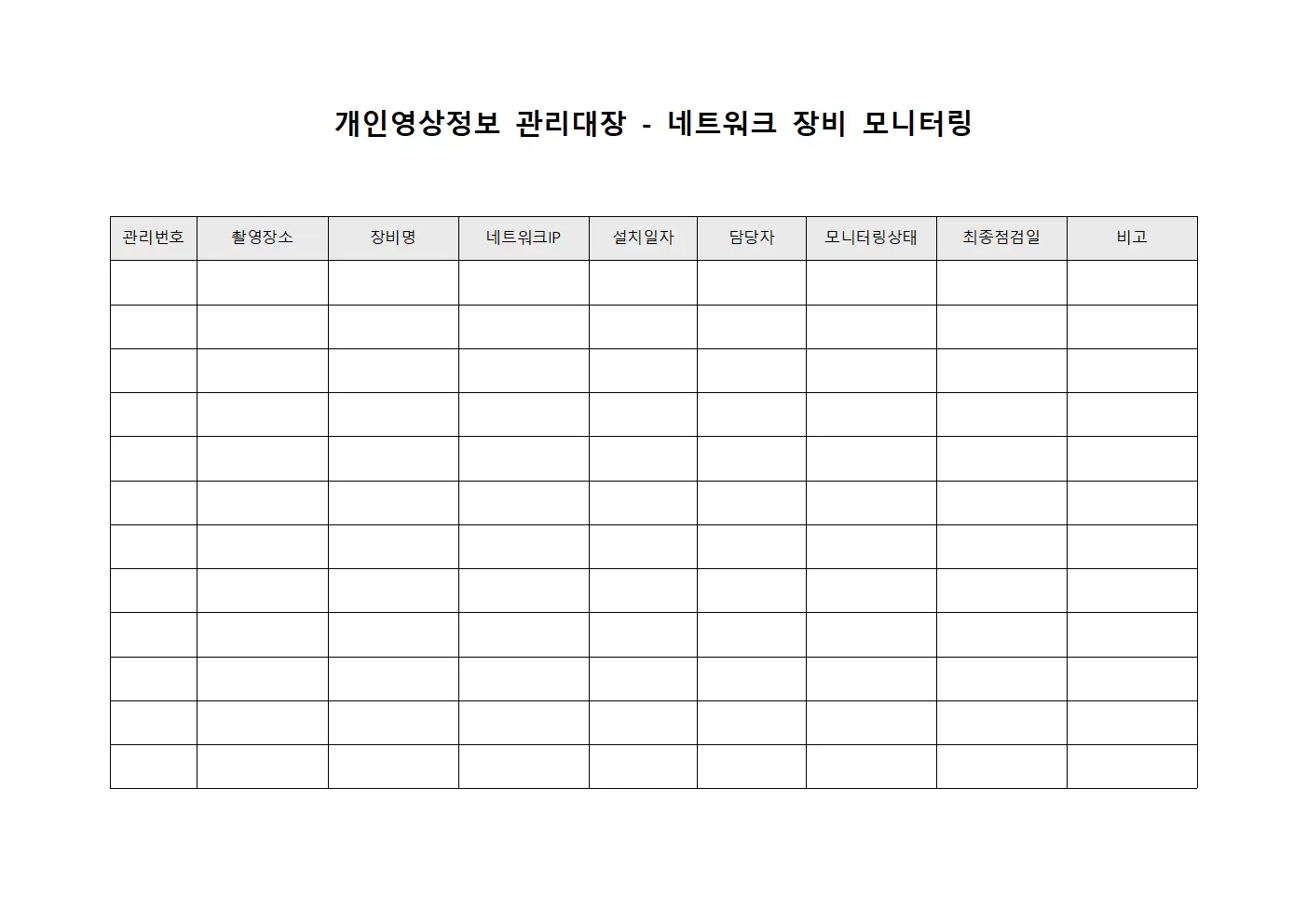 개인영상정보 관리대장 - 네트워크 장비 모니터링