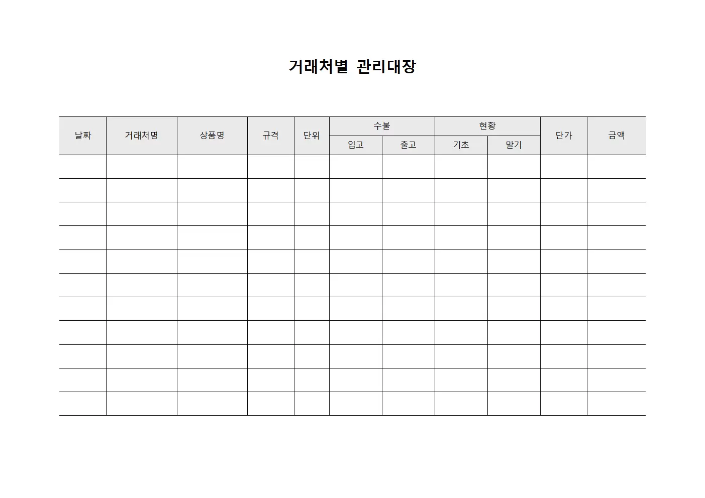거래처별관리대장 - 재고현황및수불