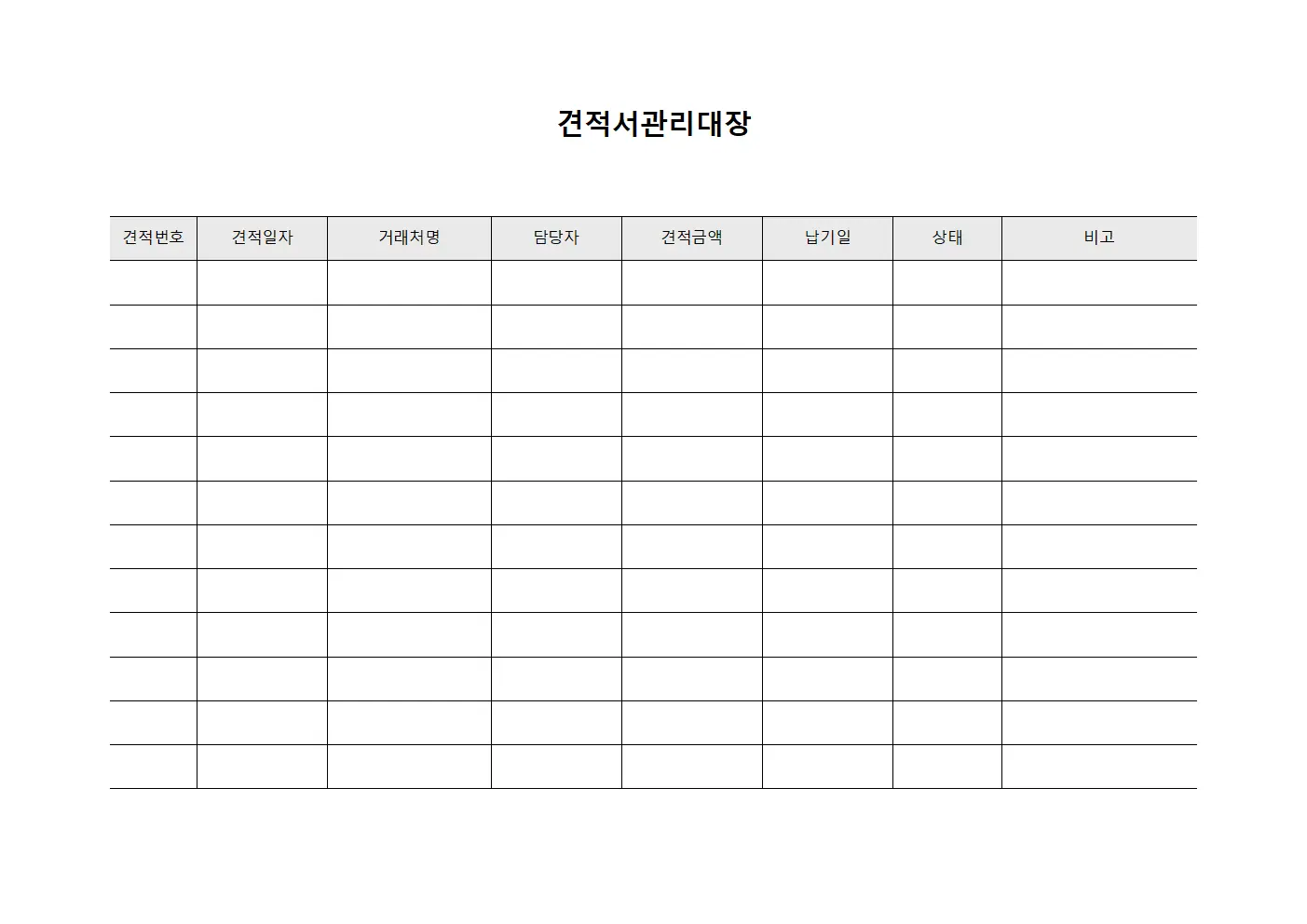 견적서관리대장 (외주처수급현황)