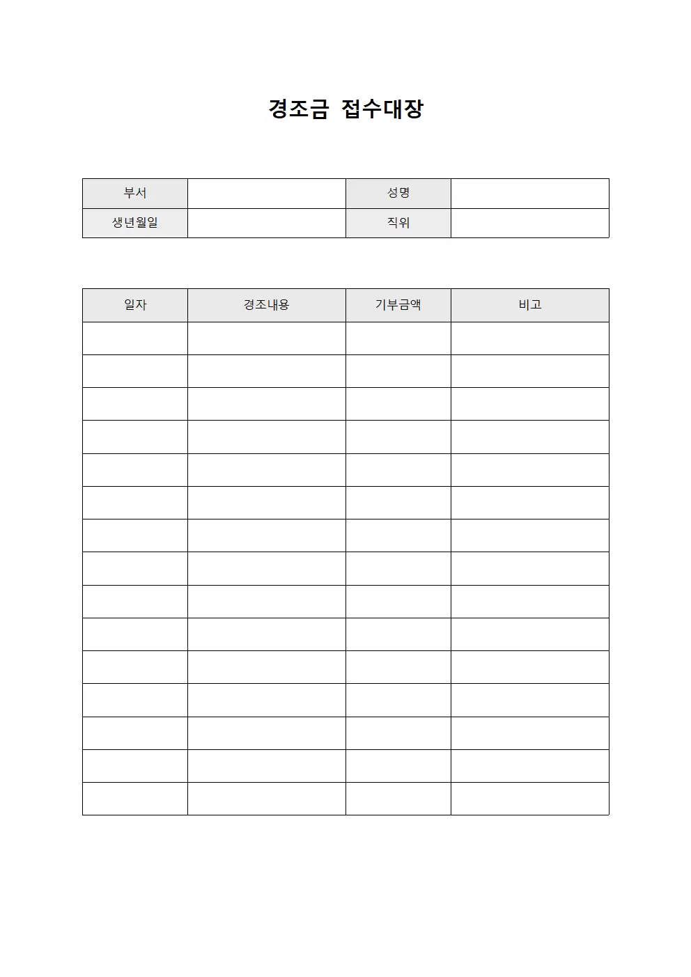 경조금접수대장 - 종업원기부금 현황