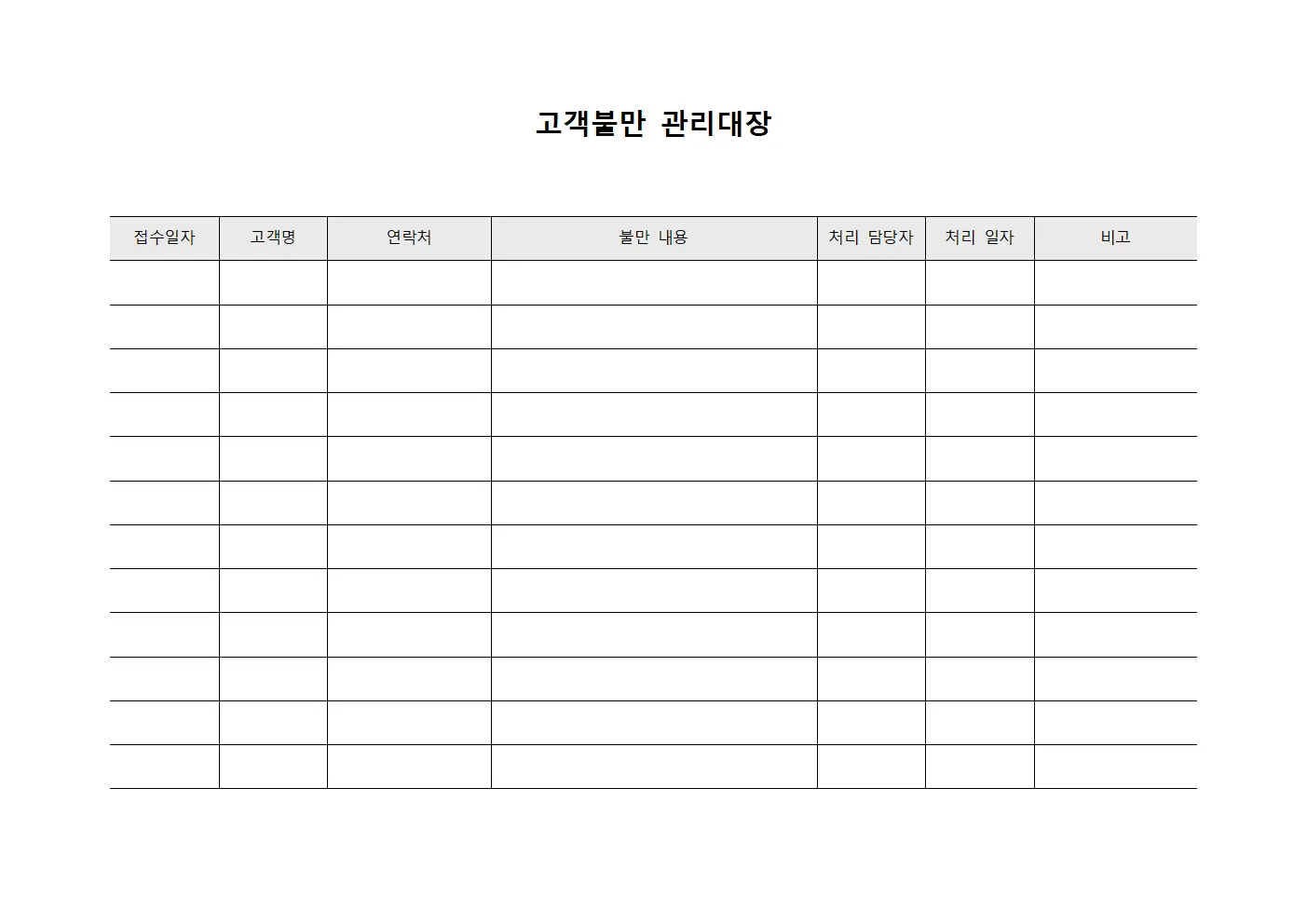 고객불만관리대장 (직원기술력 및 개선)