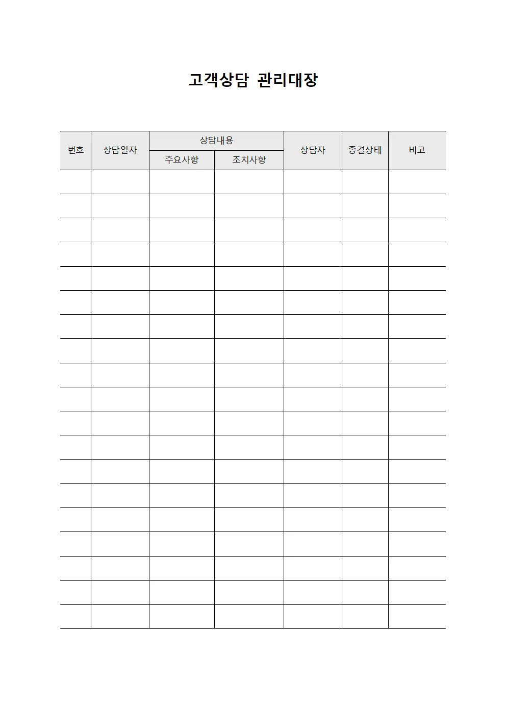 고객상담관리대장 (종결현황)