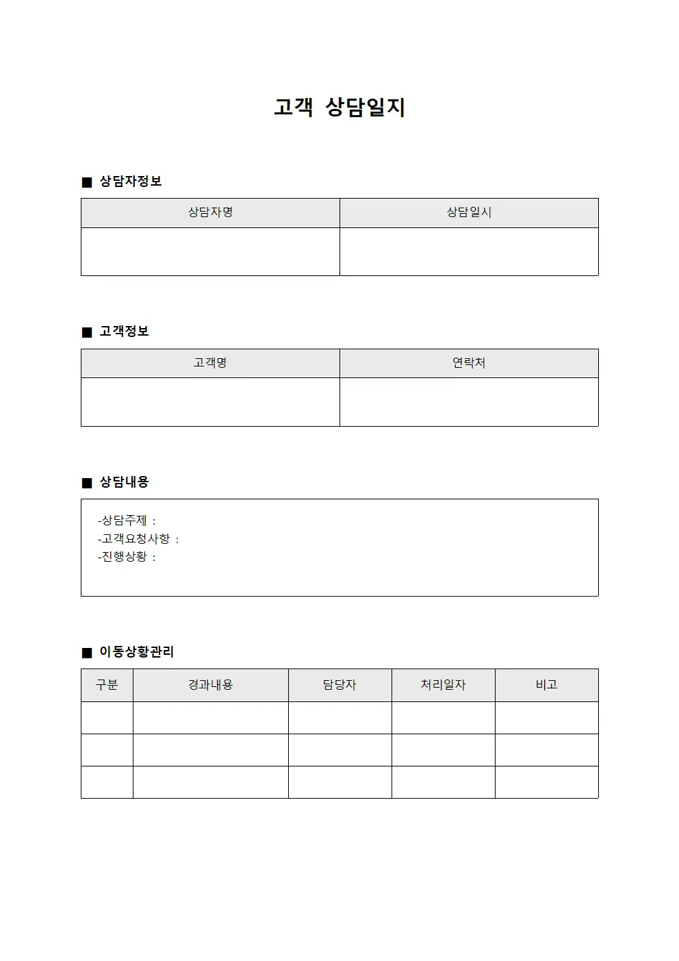 고객상담일지 이동상황관리 양식.서식