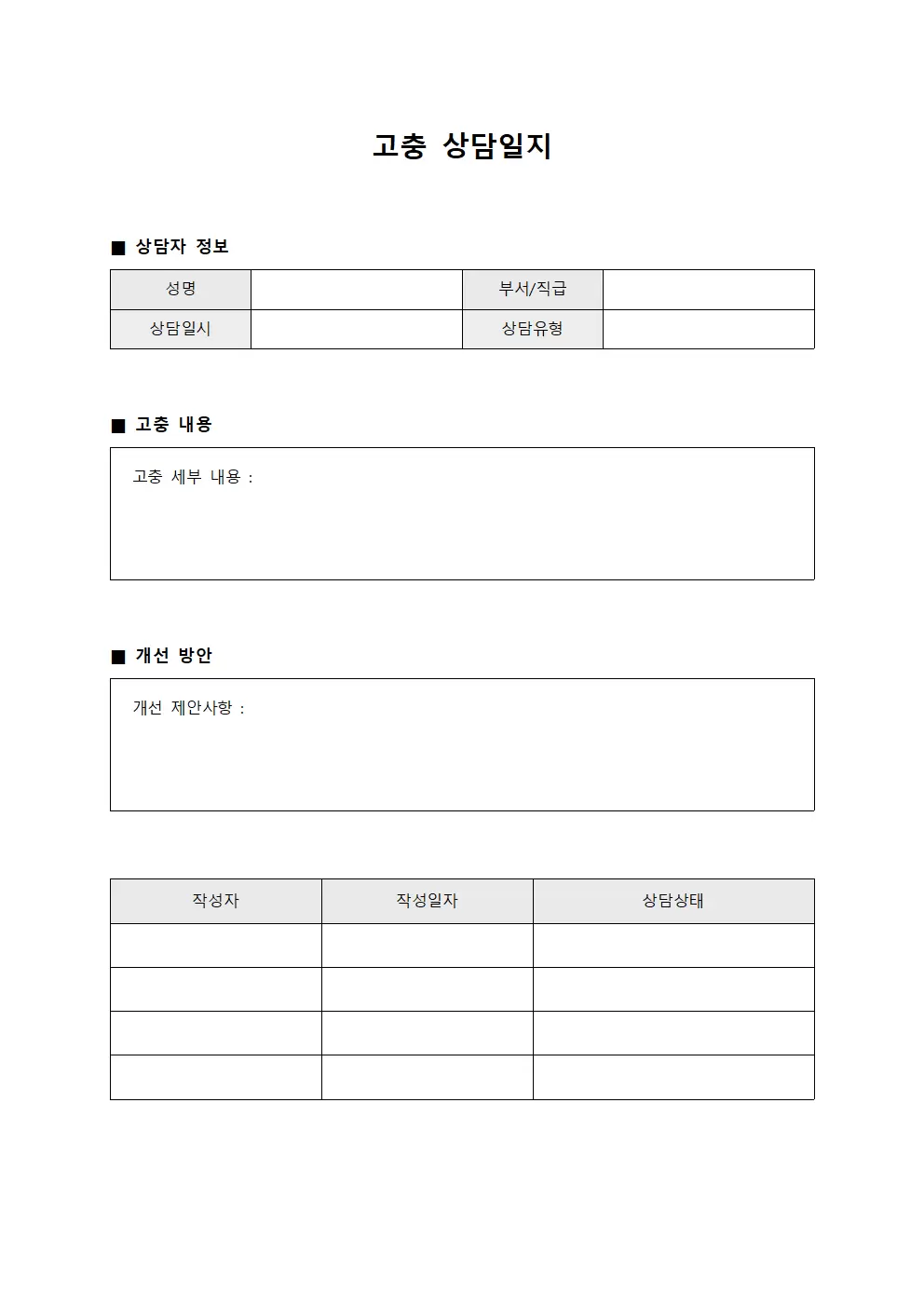 고충상담일지 - 직무만족도 및 개선방안