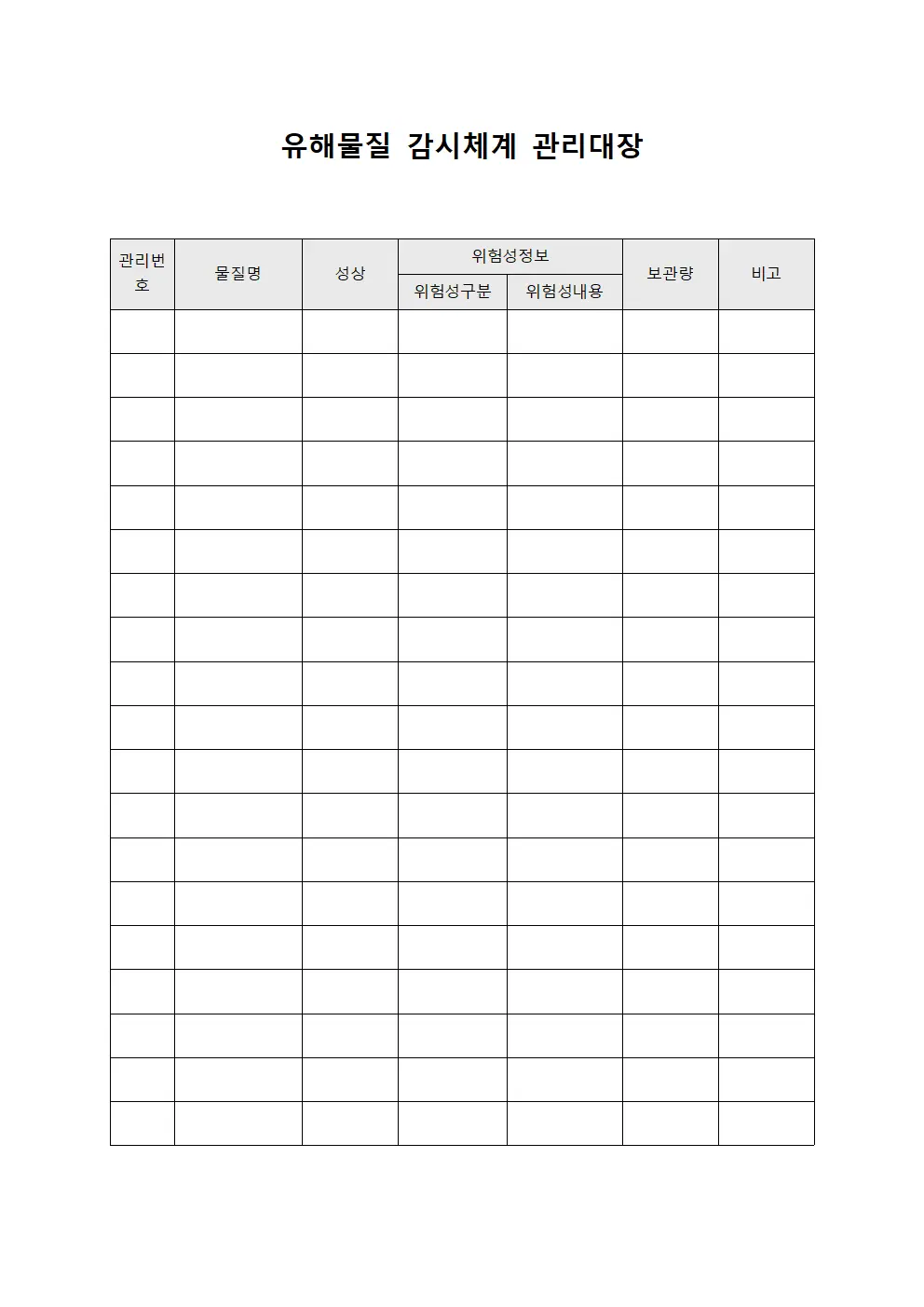 유해물질 감시체계 관리대장