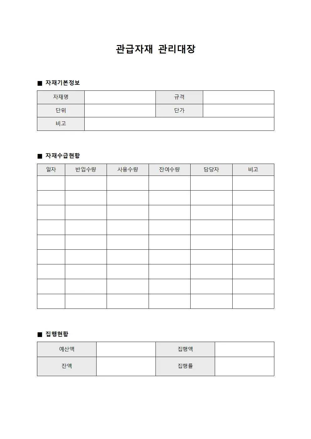 비용 집행 현황 관리대장