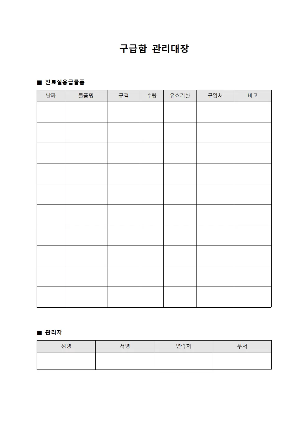 구급함관리대장 (진료실응급물품)