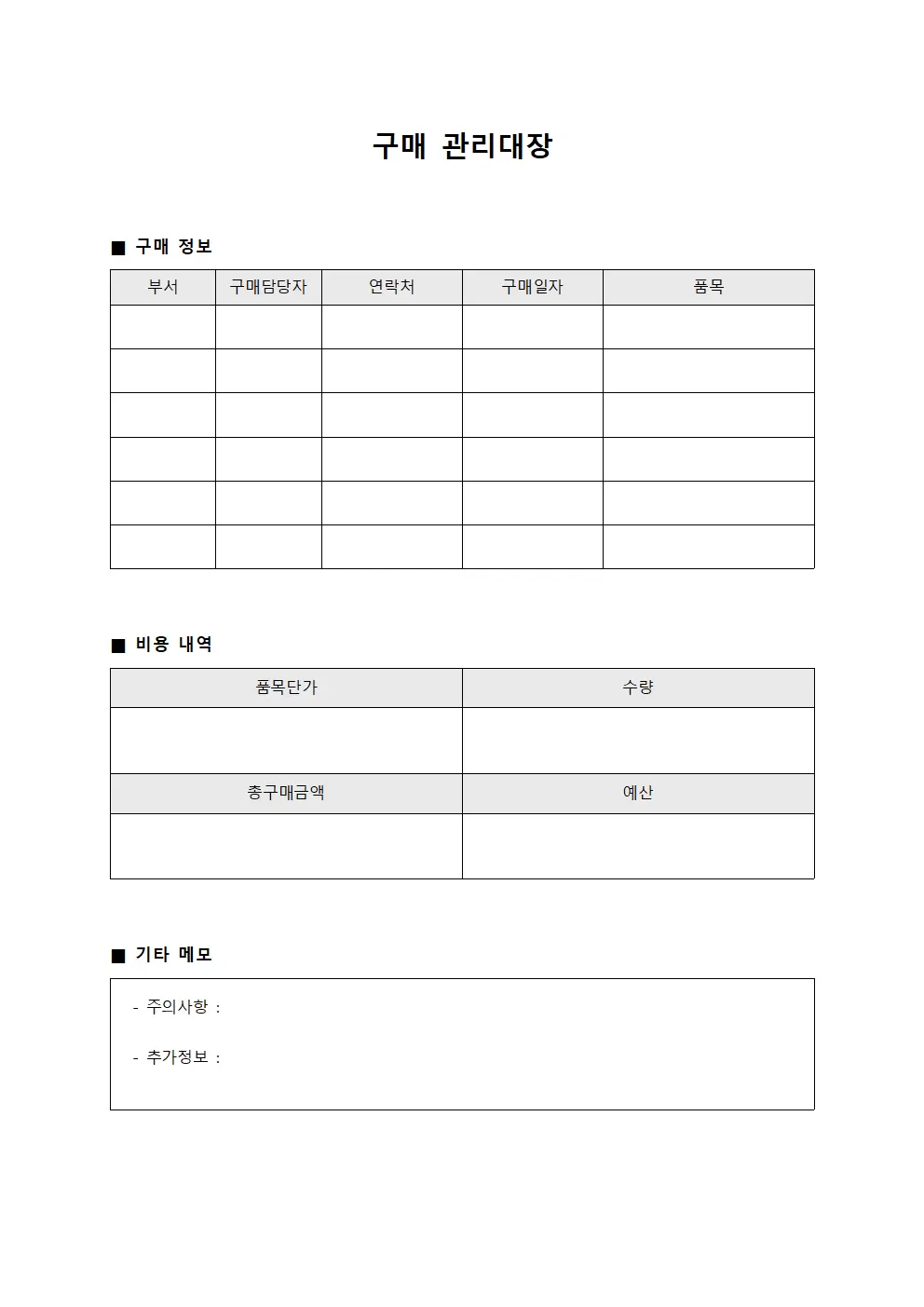 구매관리대장 (부서별예산배분내역)