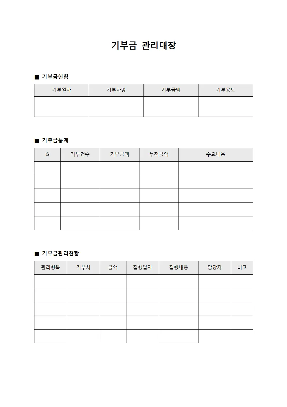 기부금관리대장 - 연간통계표