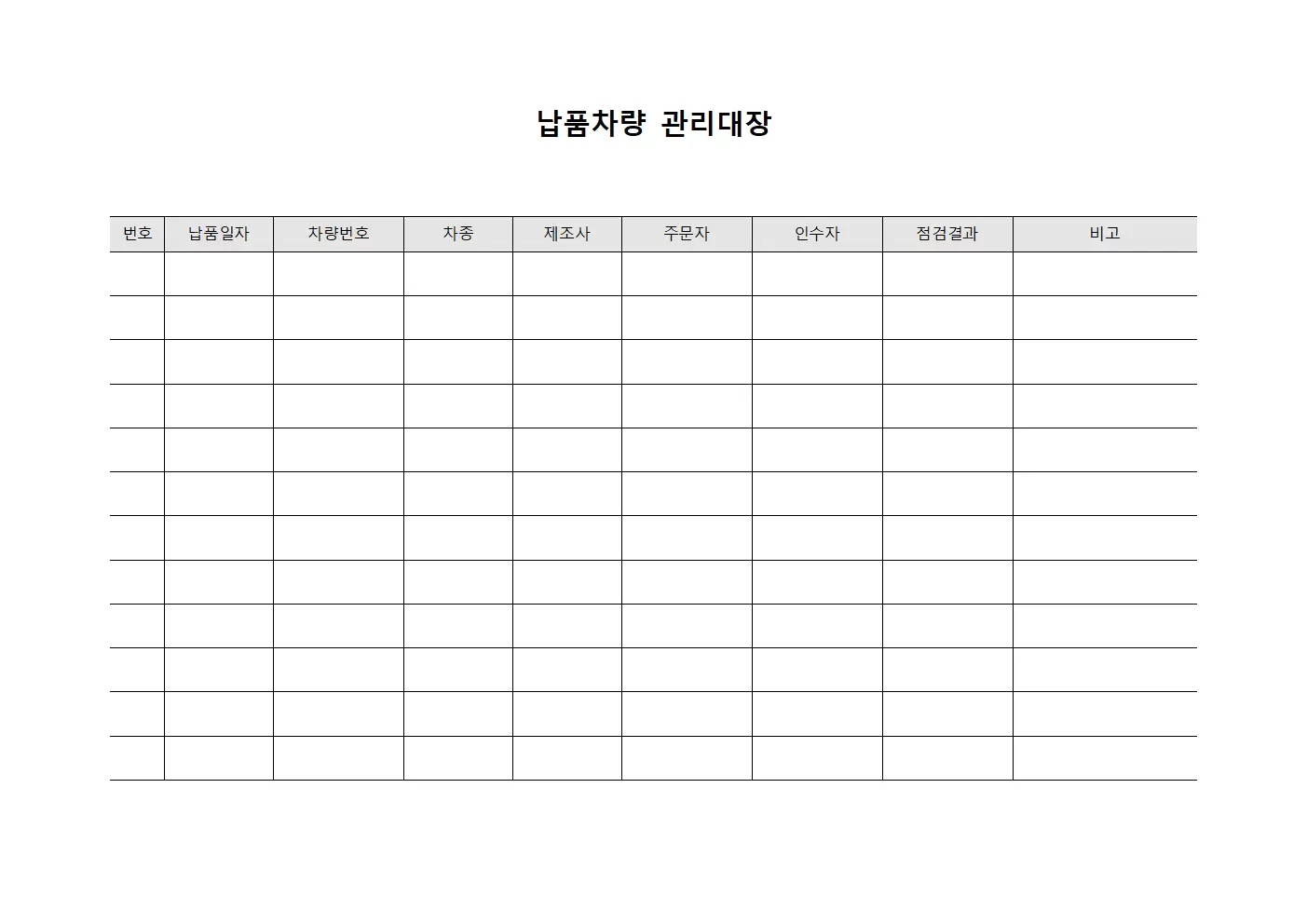주문이행차량점검 납품차량관리대장