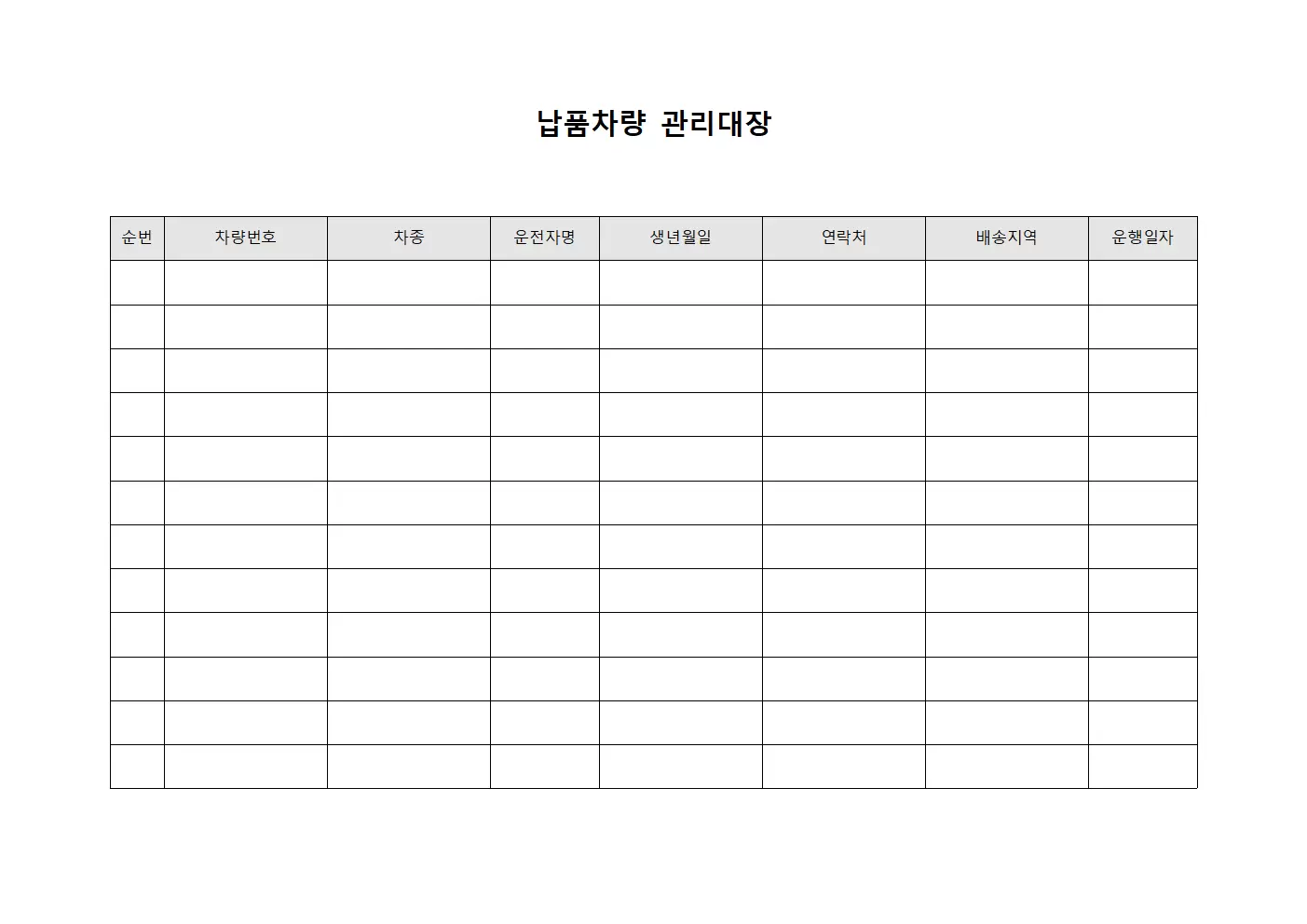 매장공급차량배정 납품차량관리대장