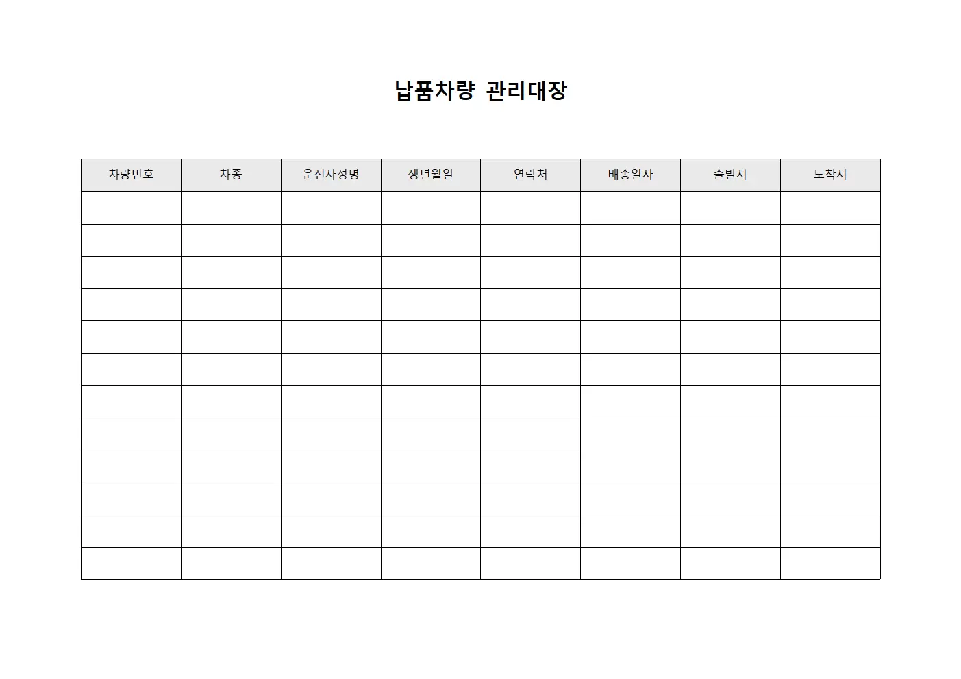 납품차량관리대장 (배송효율차량운행)