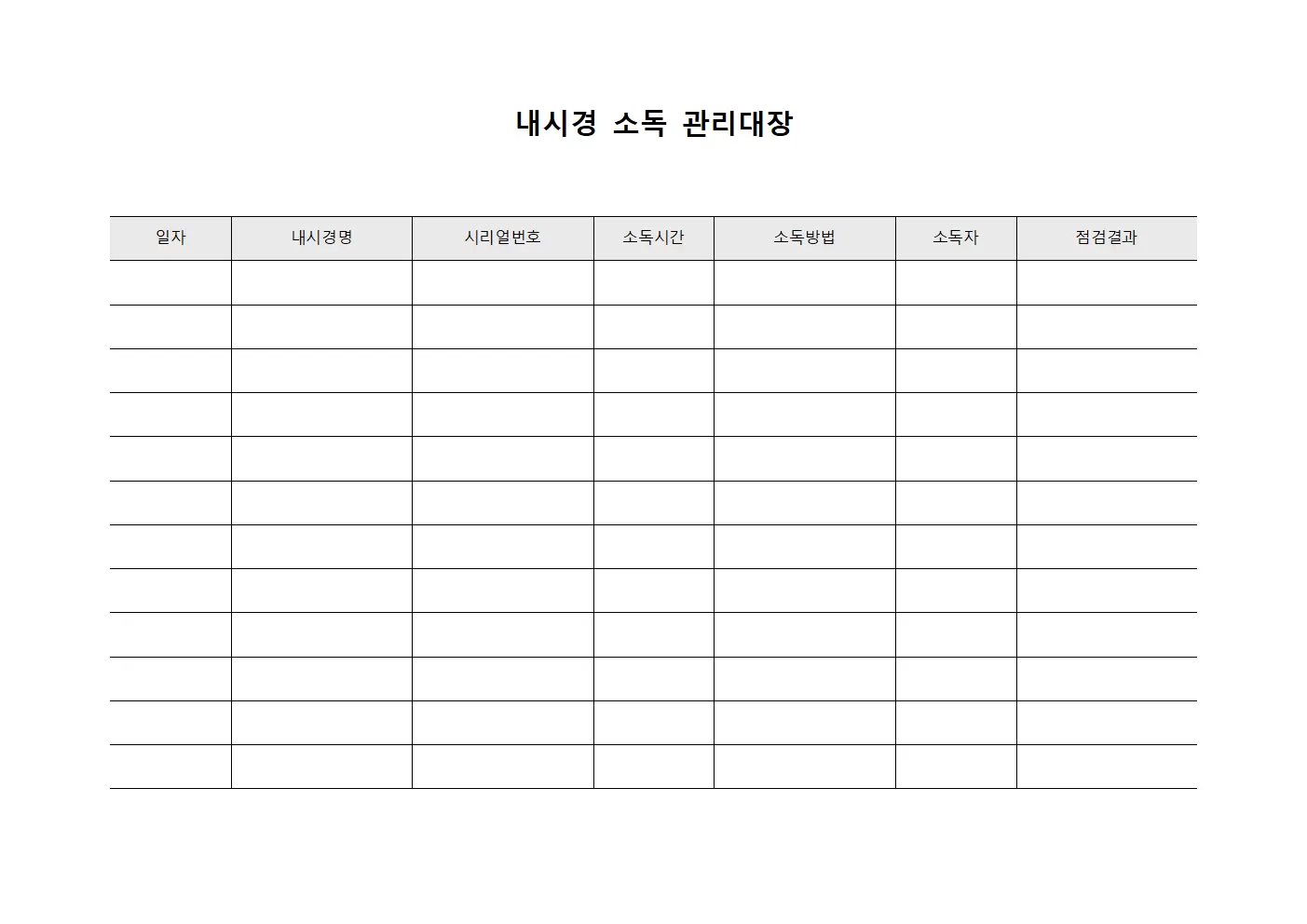 내시경소독관리대장 일일점검현황 양식.서식