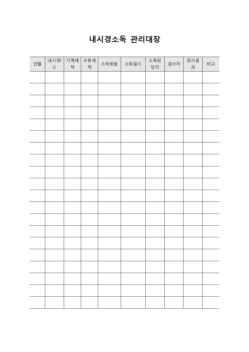 내시경소독관리대장 - 월별소독현황
