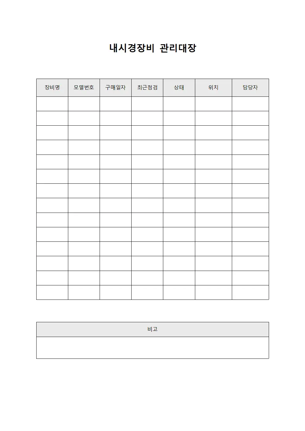 내시경장비 정밀점검 관리대장