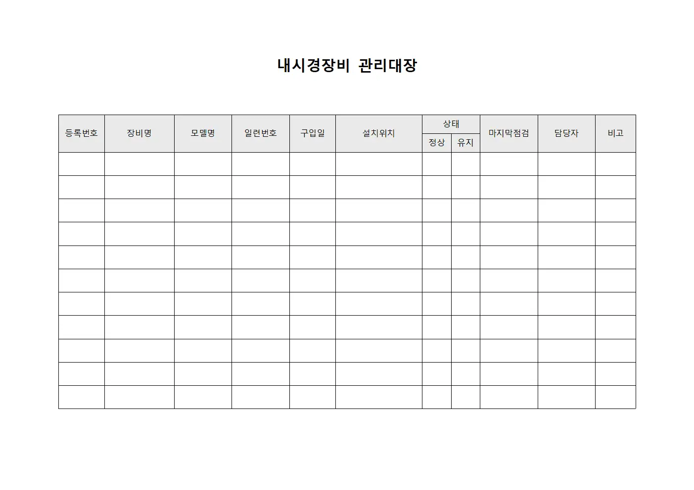 내시경장비 즉시대응 관리대장 서식파일
