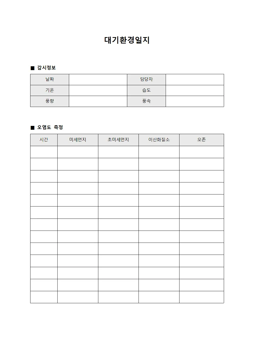 일일 대기환경일지 감시 보고