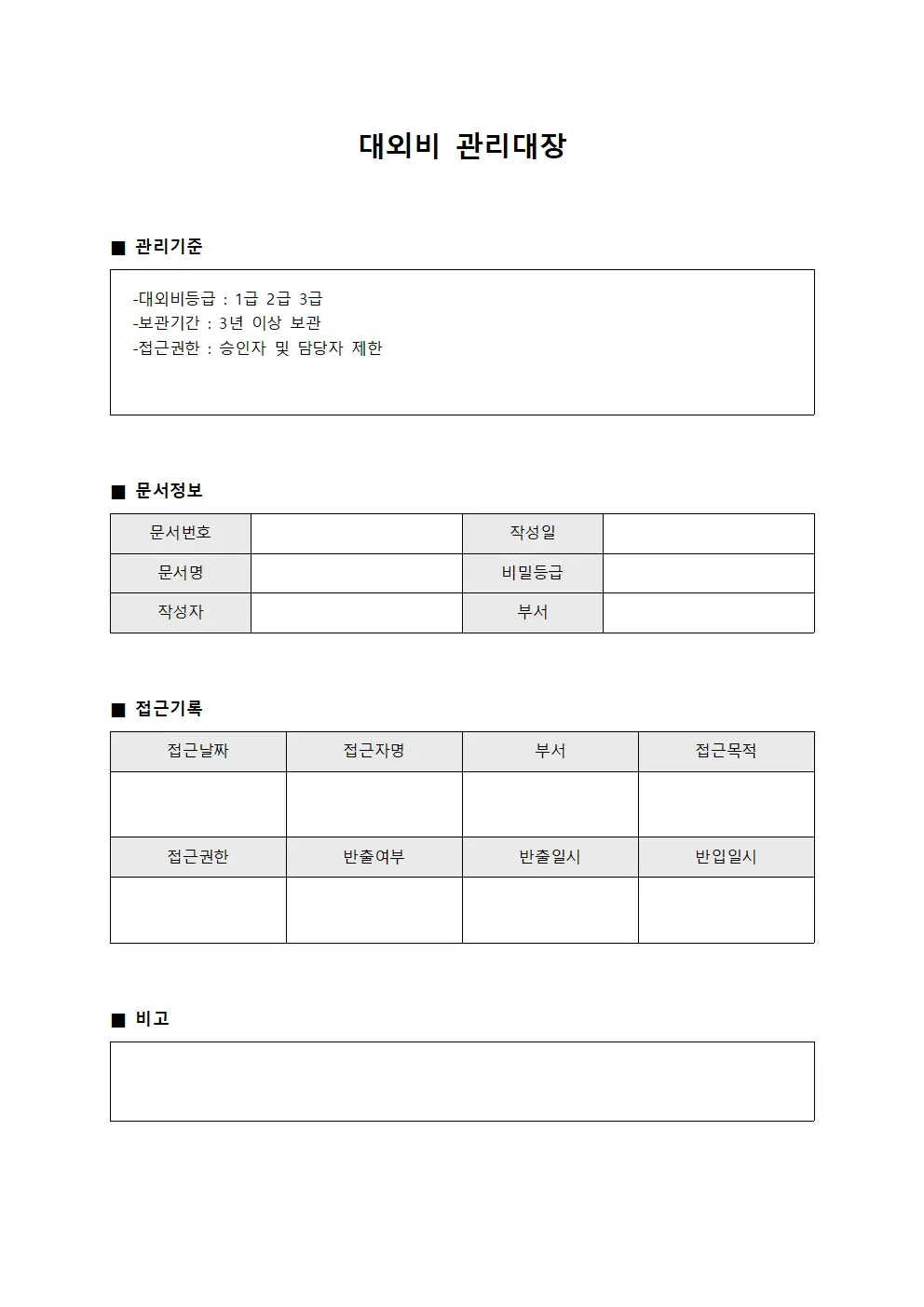 대외비관리대장 (인증심사자료)