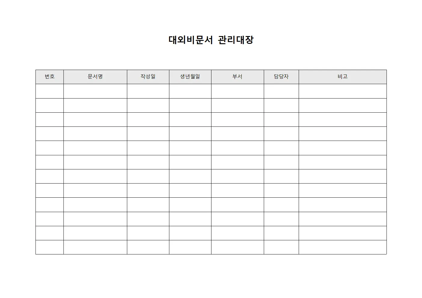 대외비문서관리대장 (기밀등급별보관)