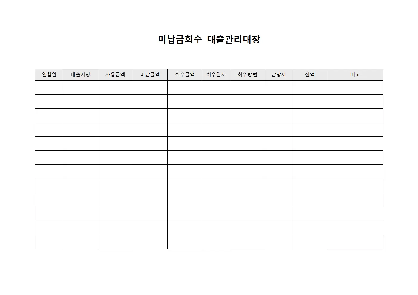 미납금회수 대출관리대장