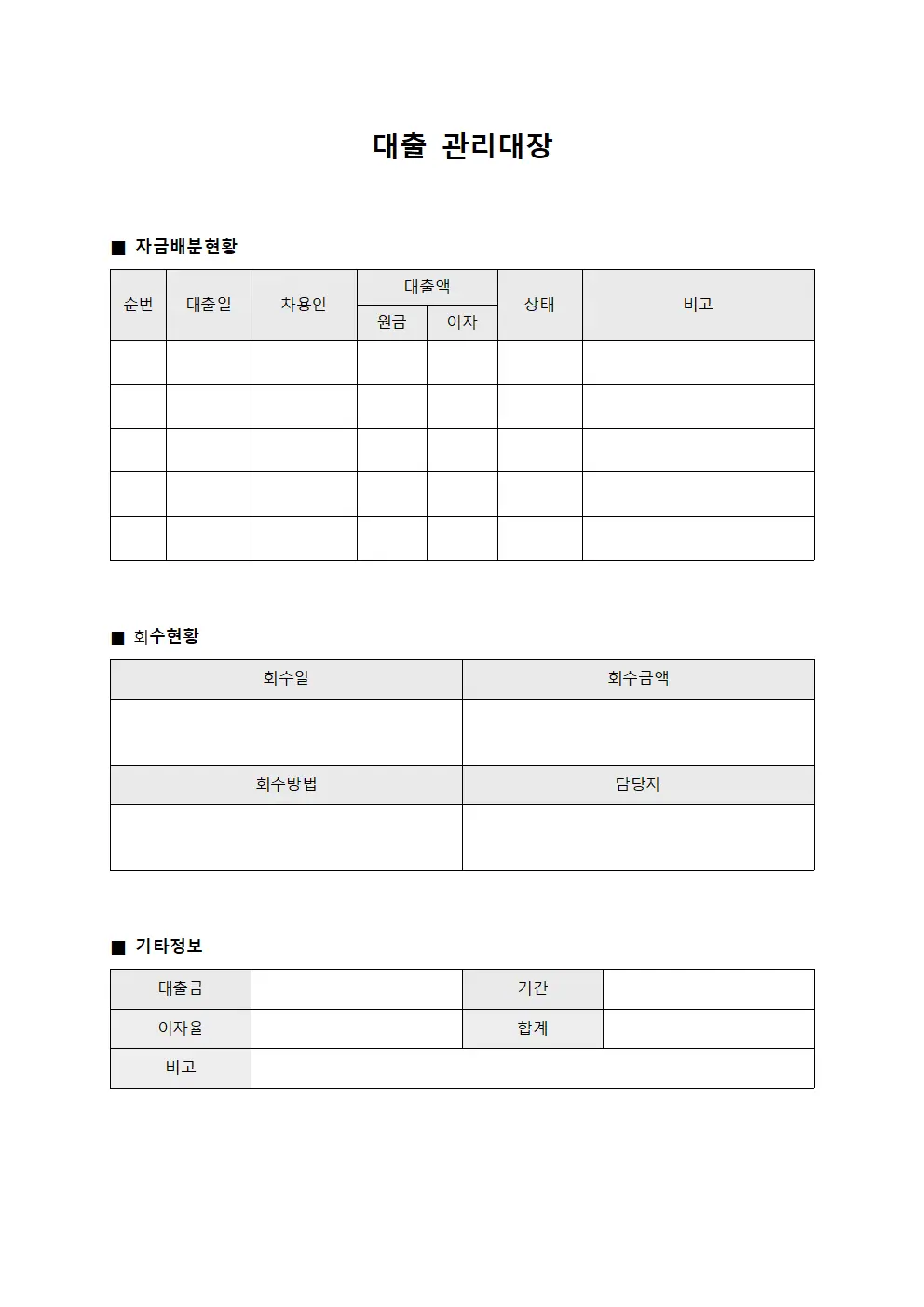 대출관리대장 (자금배분현황)