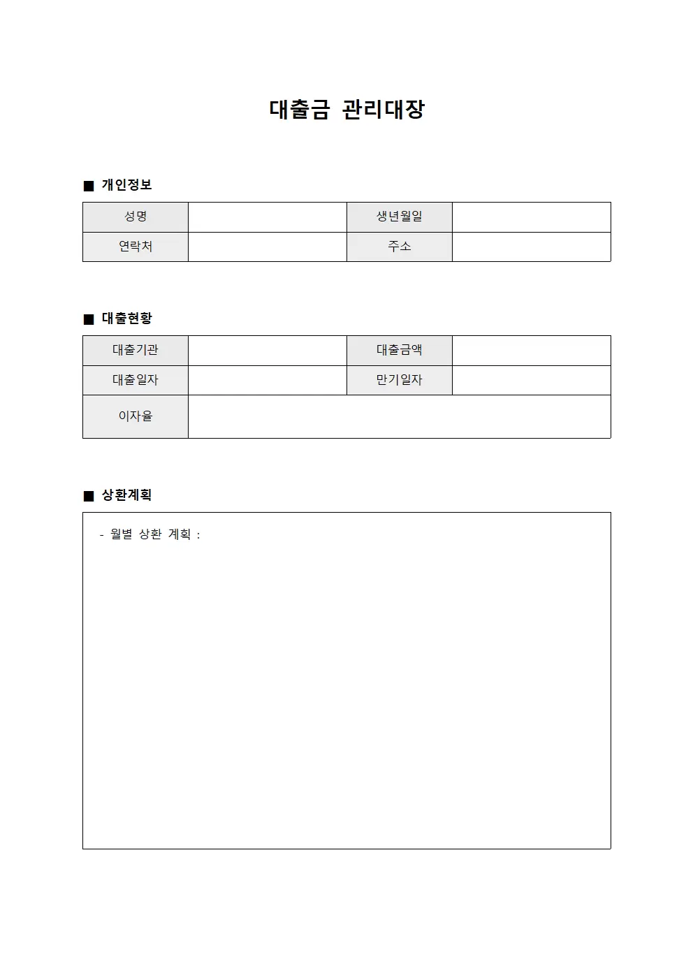 대출금관리대장 - 자산현황