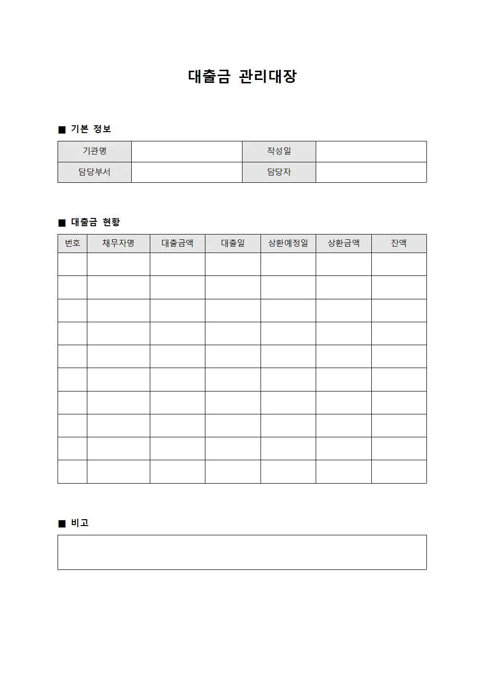 대출금관리대장 (임차현황)