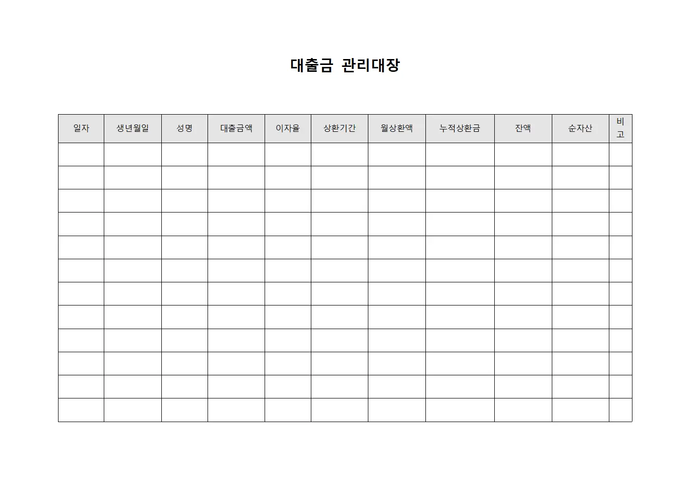 대출금관리대장 - 순자산추이