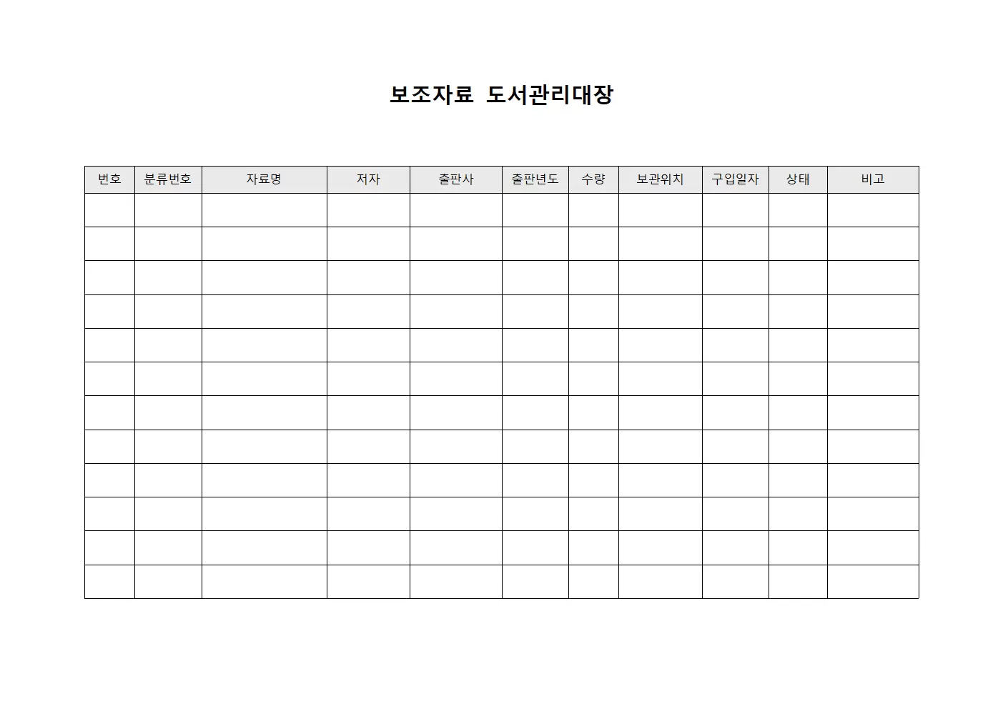 보조자료 도서관리대장