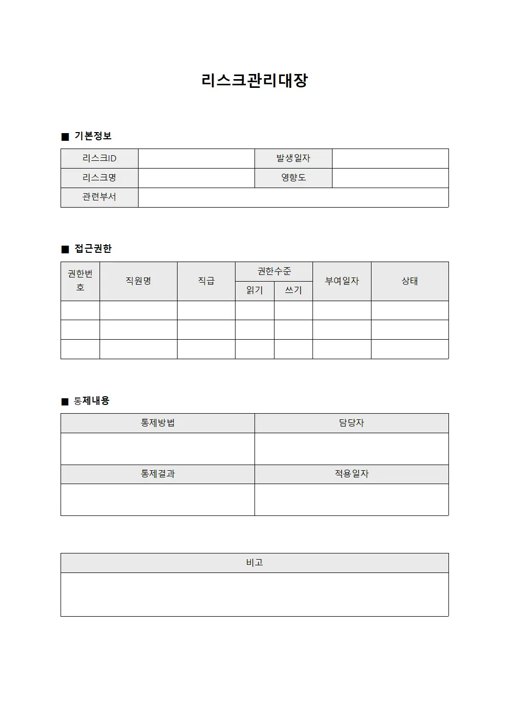 리스크관리대장 - 접근권한통제
