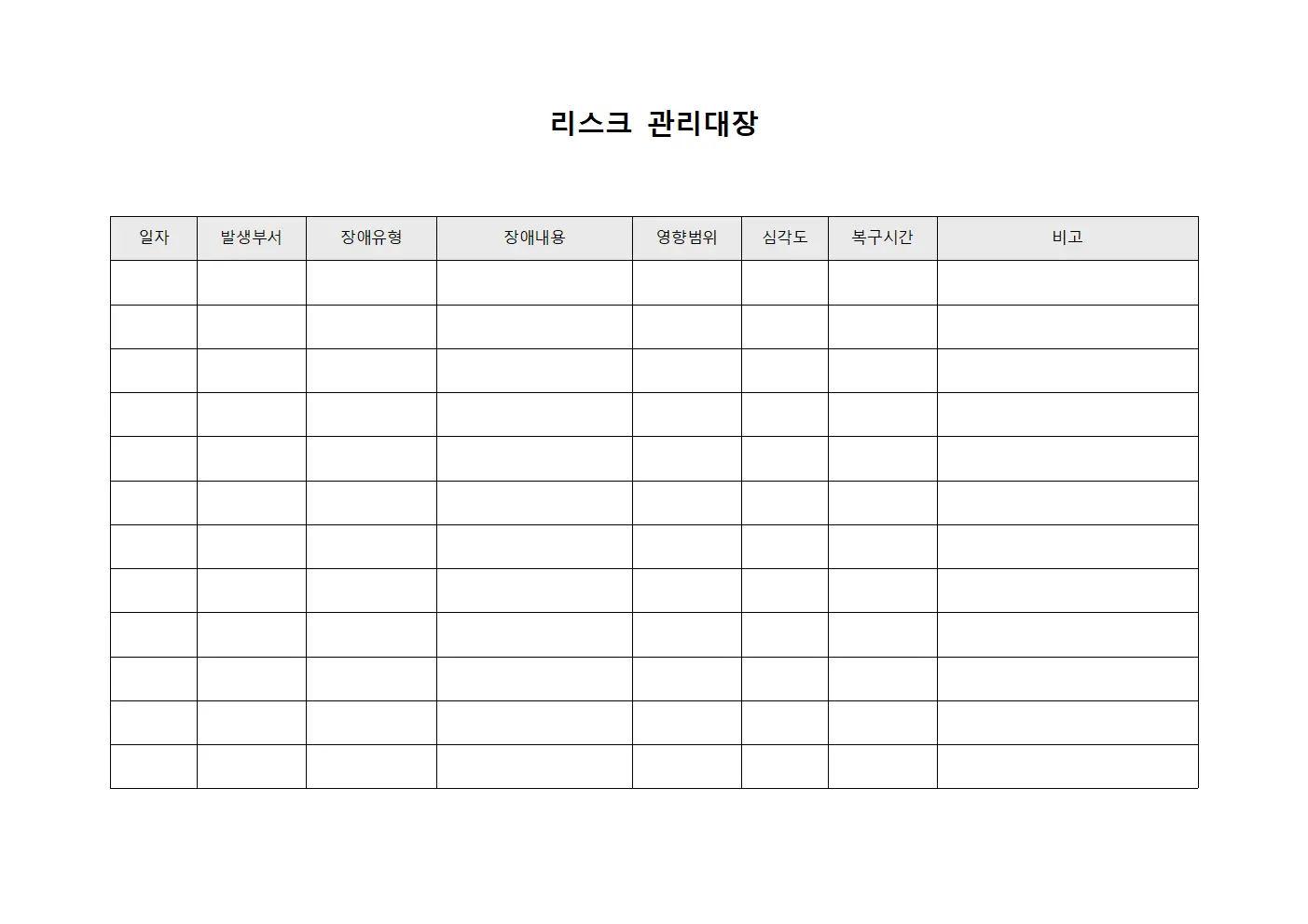 리스크관리대장 (네트워크장애)