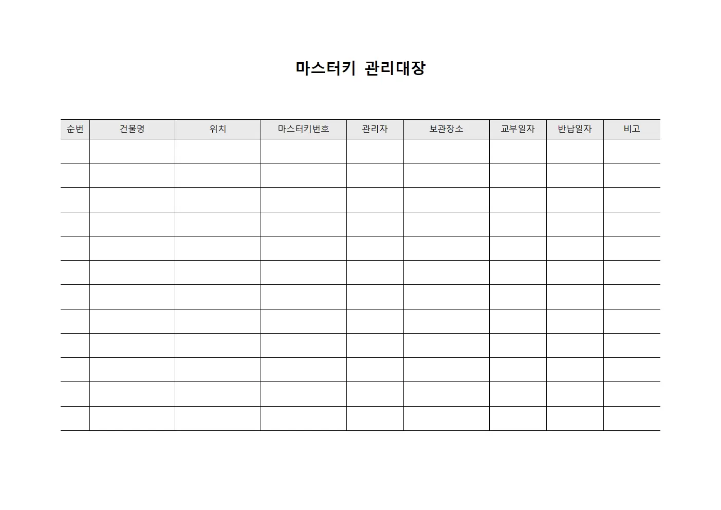 응급상황대응 마스터키관리대장