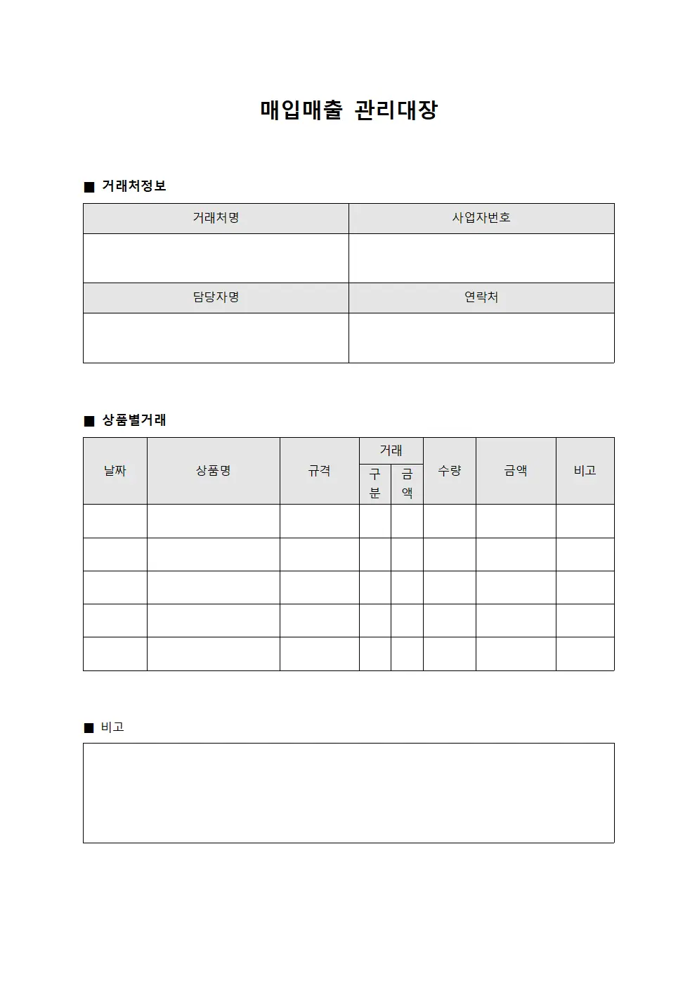 매입매출관리대장 - 상품별거래