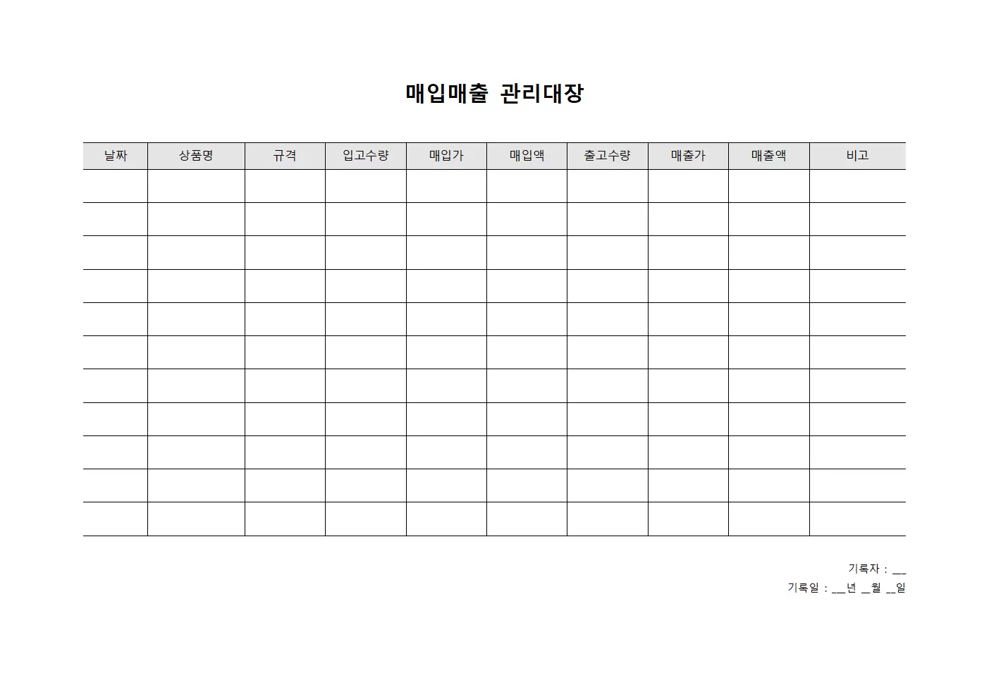 상품별판매동향 매입매출관리대장