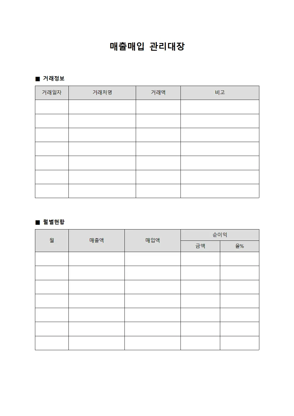 월별수지현황 매출매입관리대장