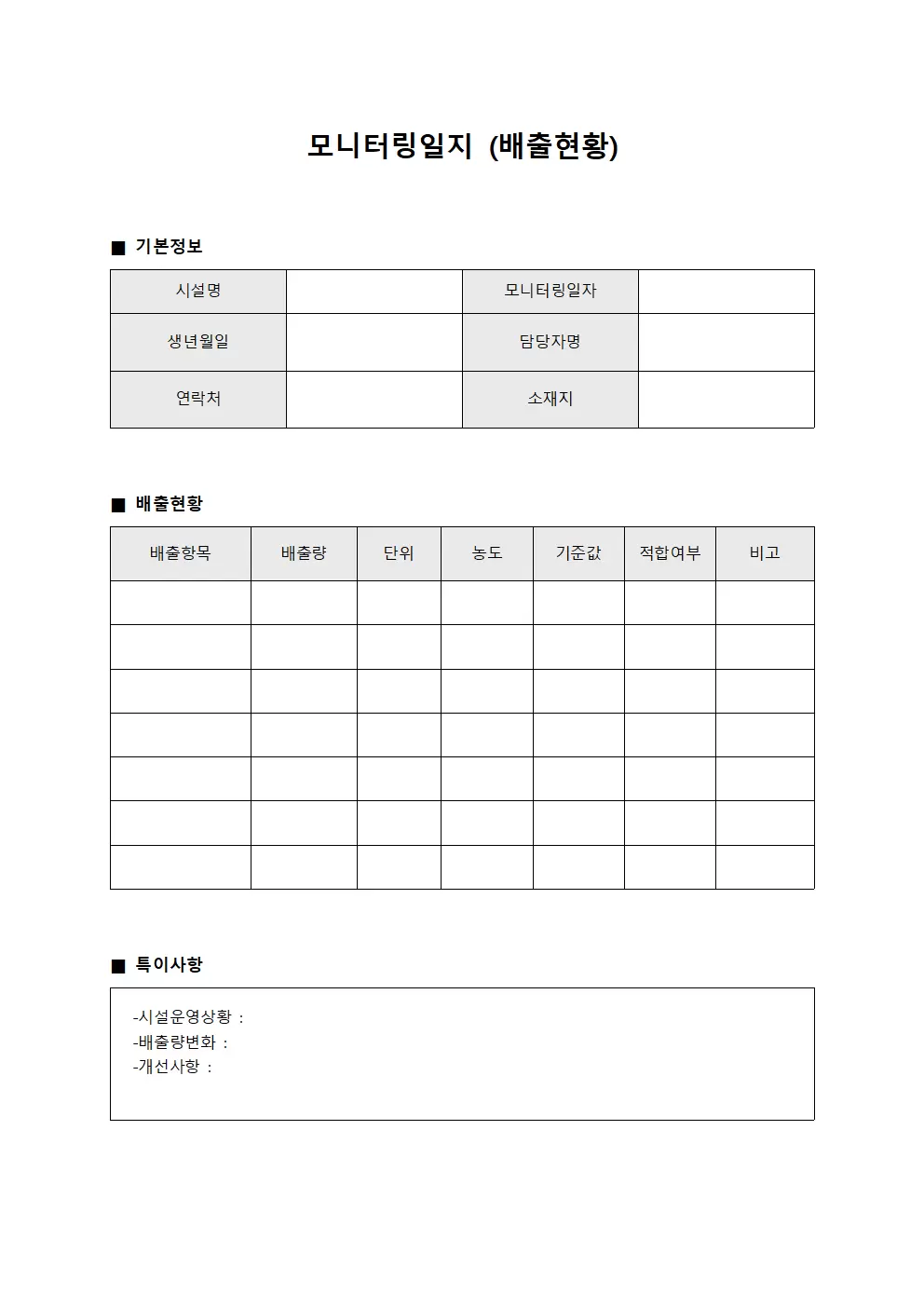 모니터링일지 (배출현황)