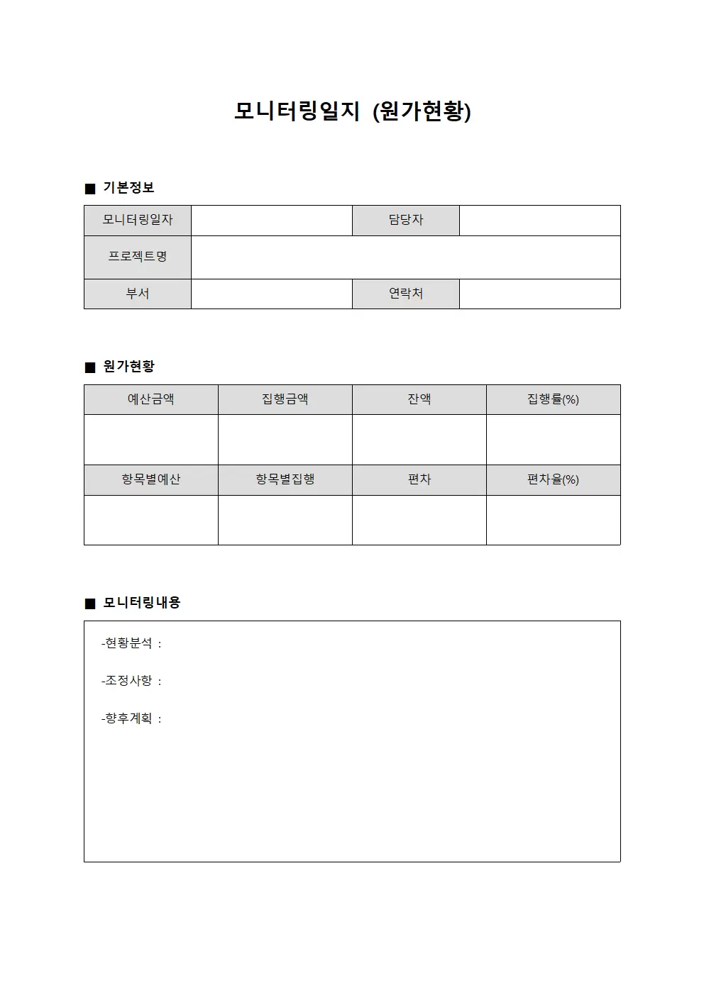 모니터링일지 (원가현황)