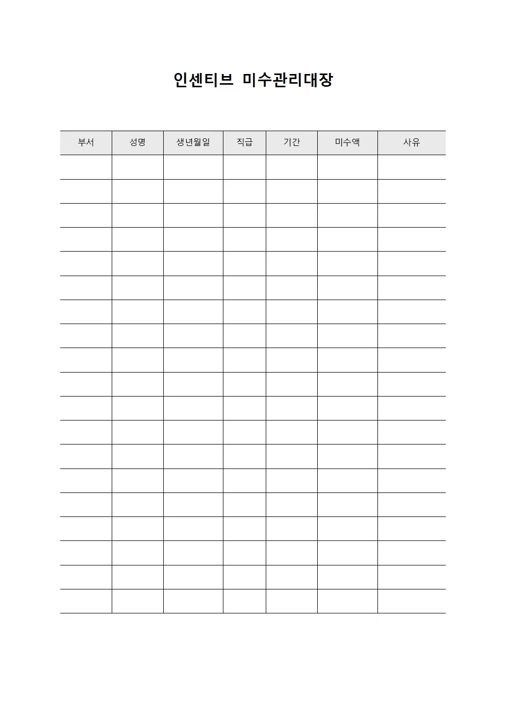 인센티브 미수관리대장 템플릿